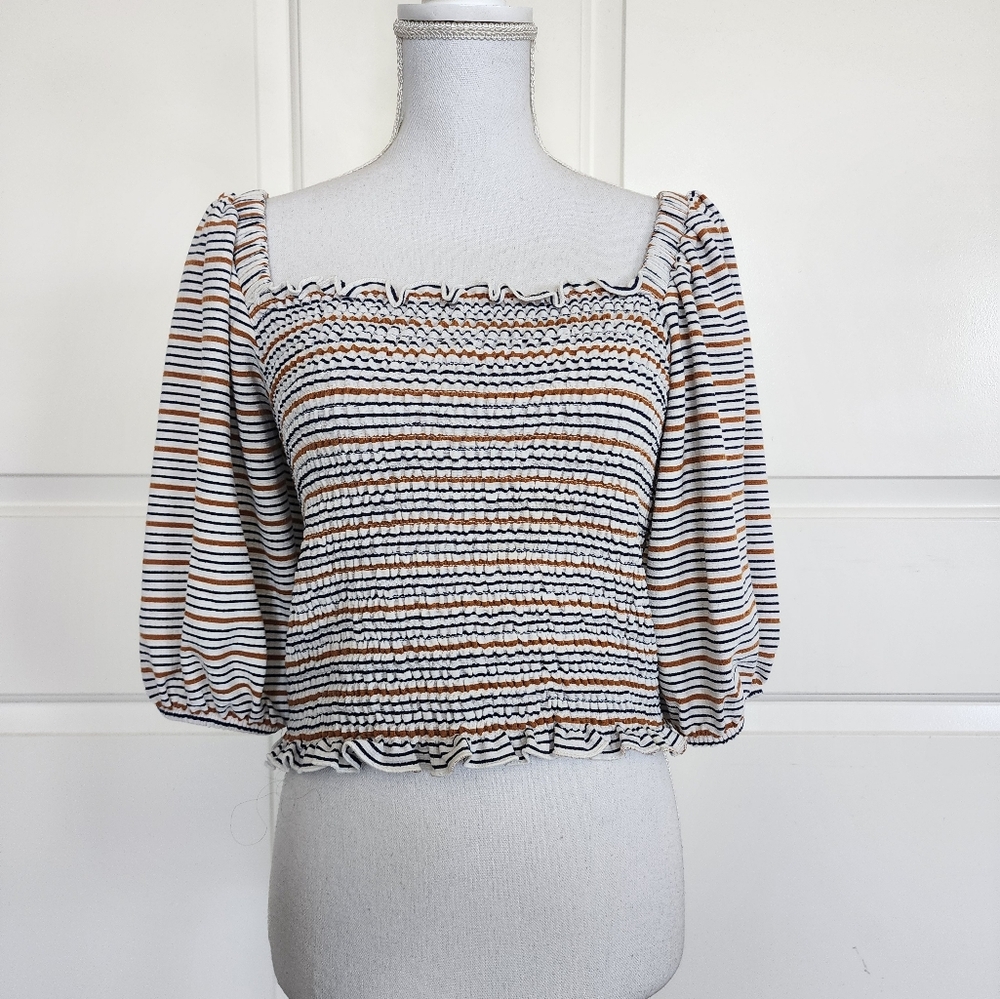 Loft Womens Balloon Sleeve Striped Top Shirt Small